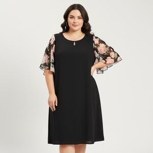 BloomChic Black Dress with Pink Floral Sleeves